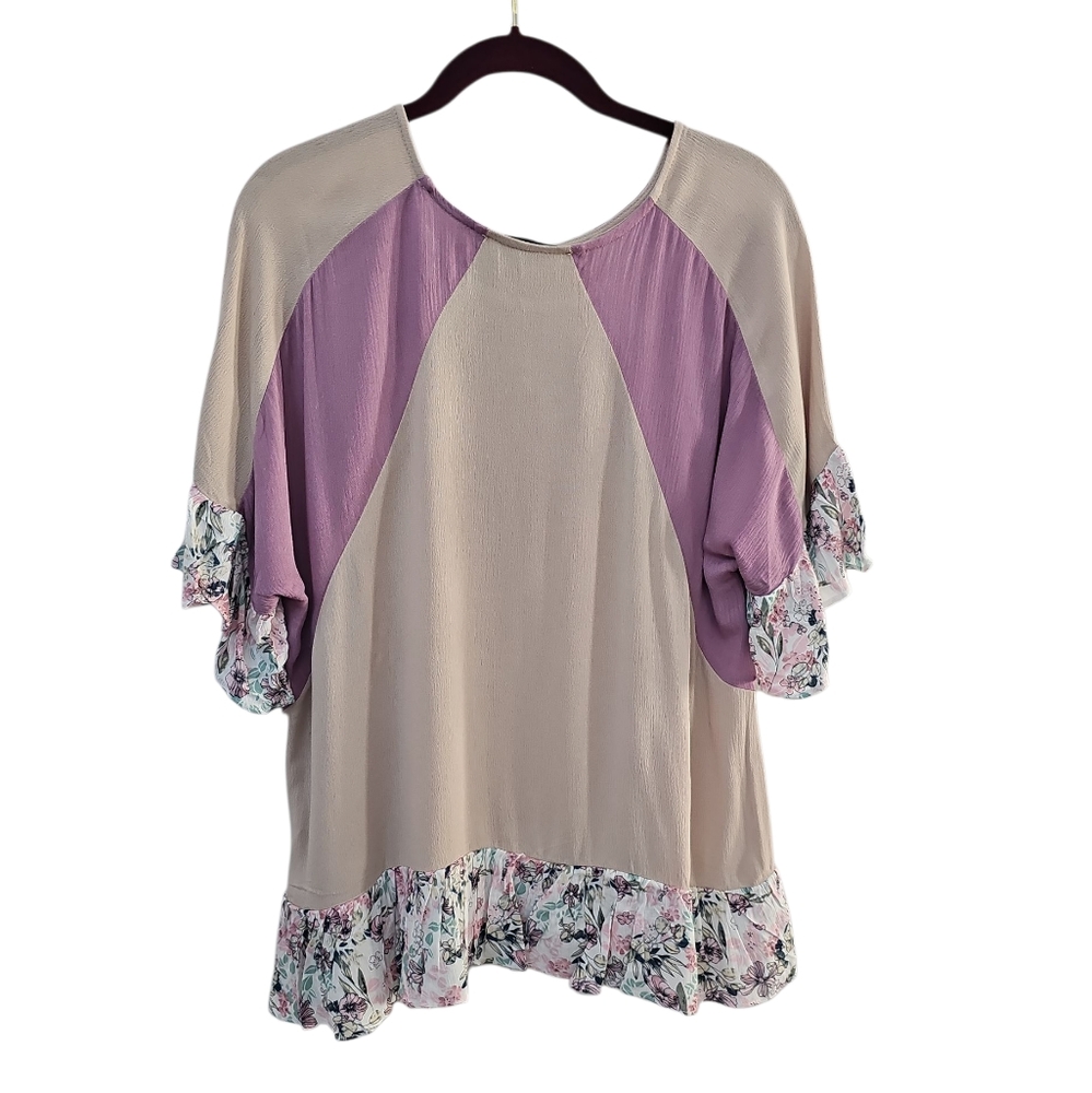 NWT DAVI & DANI Purple Floral Boho Top Size M Hippie Patchwork Cottagecore - Picture 2 of 4